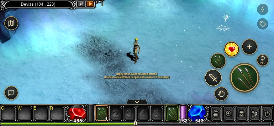 Moo Classic on a phone: the skill buttons on the right, the bar along the bottom